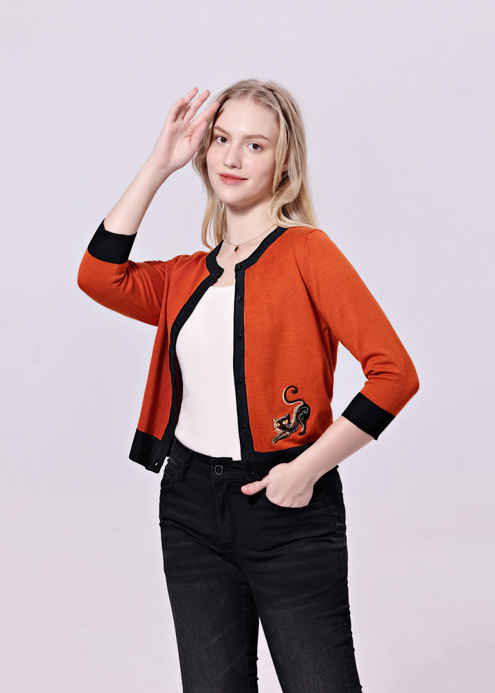 "Leslie" Cat and Cobweb Embroidered Cardigan