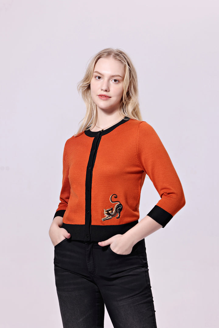 "Leslie" Cat and Cobweb Embroidered Cardigan