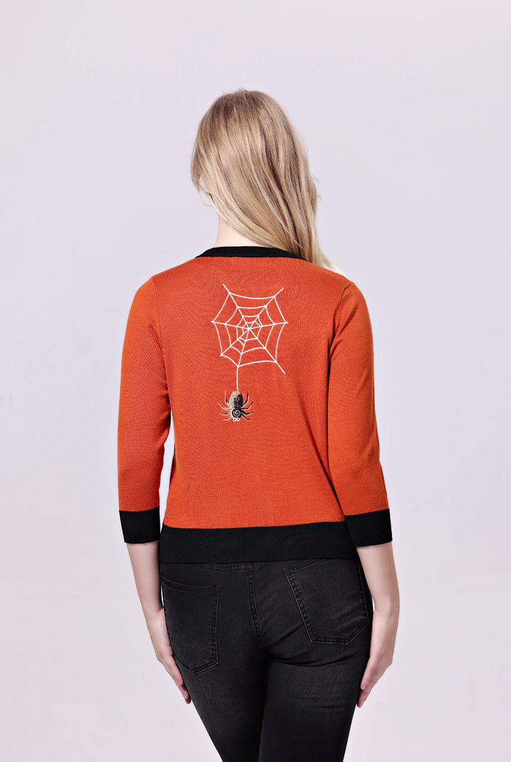 "Leslie" Cat and Cobweb Embroidered Cardigan