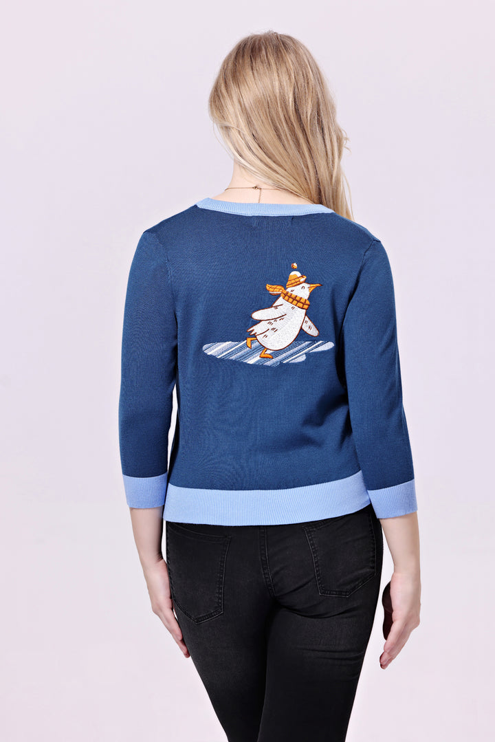 "Skye" Penguin Embroidered Cardigan