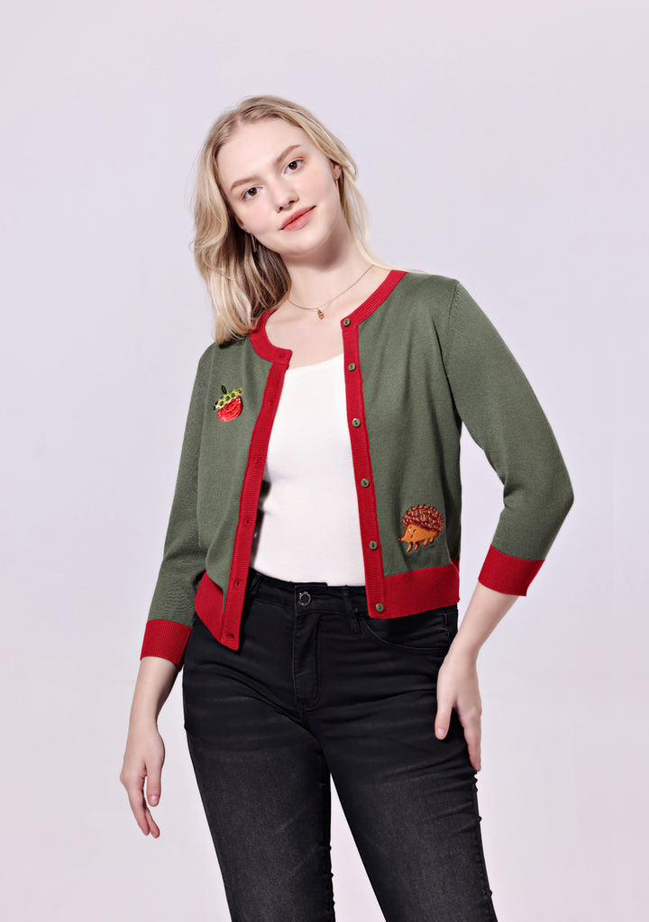 "Leslie" Hedgehog Embroidered Cardigan