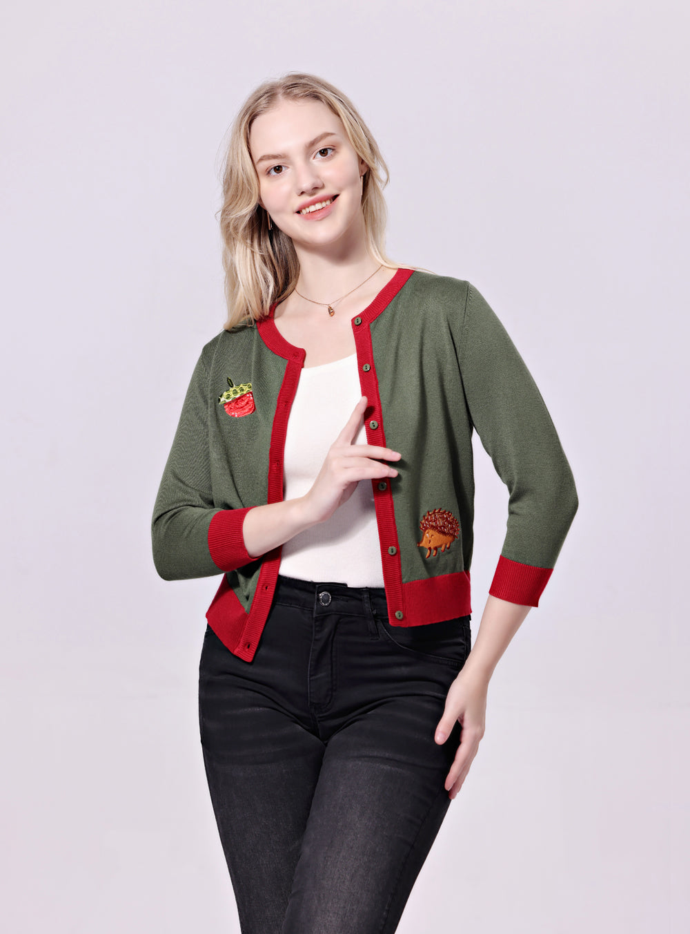 "Leslie" Hedgehog Embroidered Cardigan