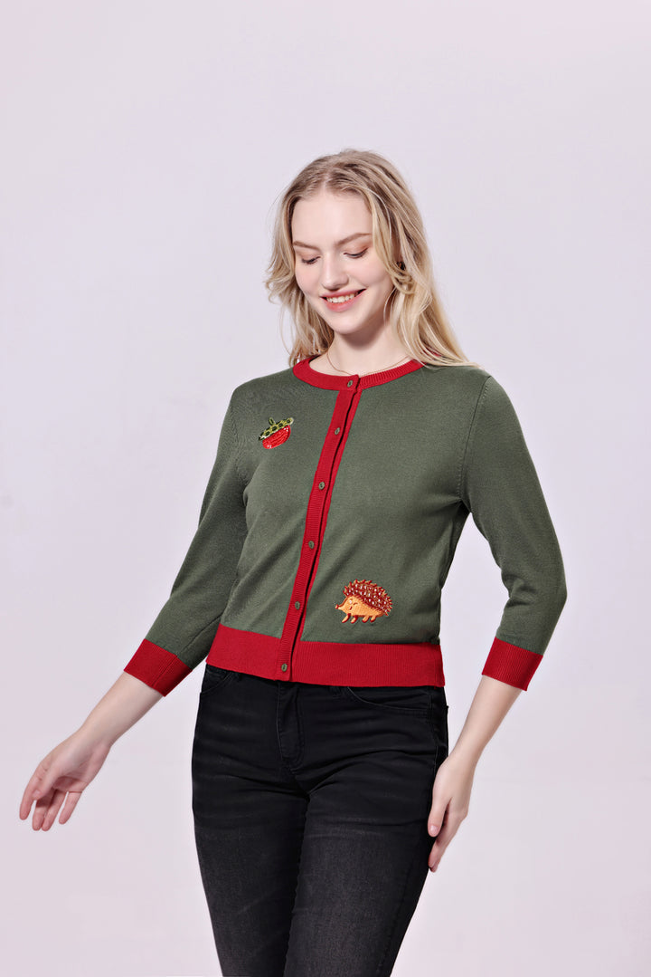 "Leslie" Hedgehog Embroidered Cardigan