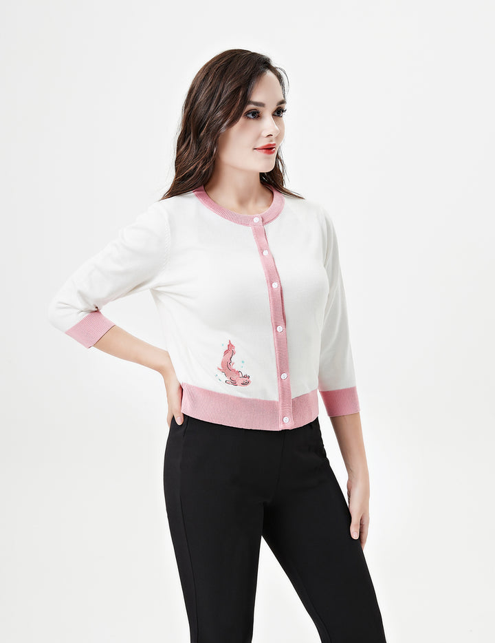 "Leslie" Axolotl Embroidered Cardigan