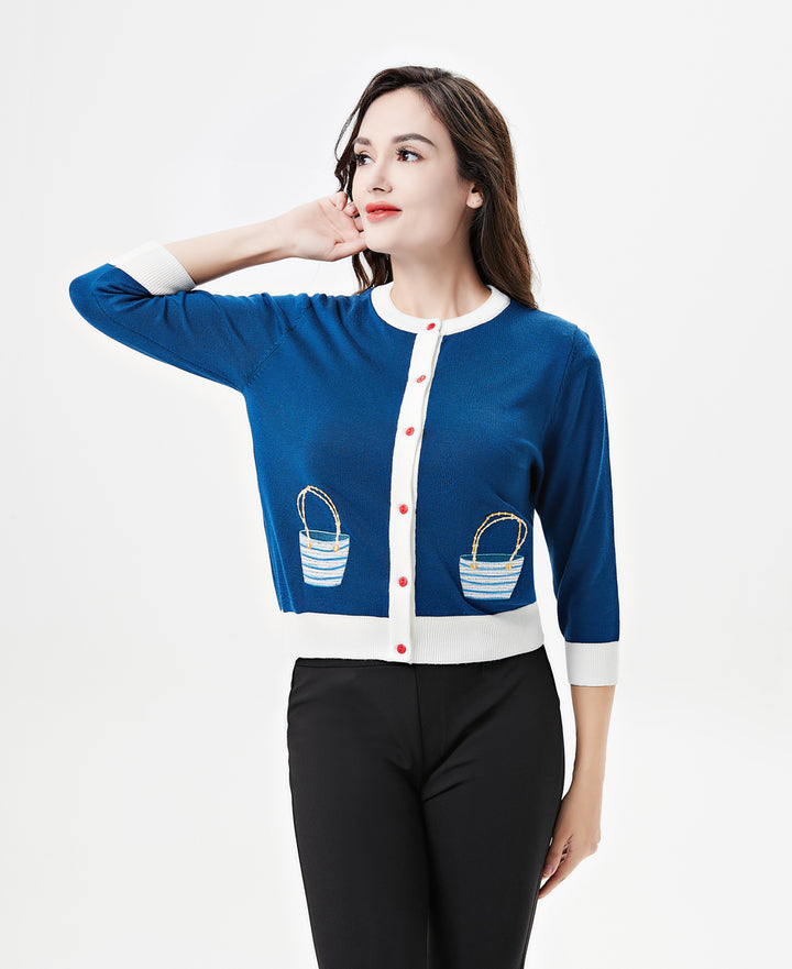 "Leslie" Seaside Picnic Embroidered Cardigan