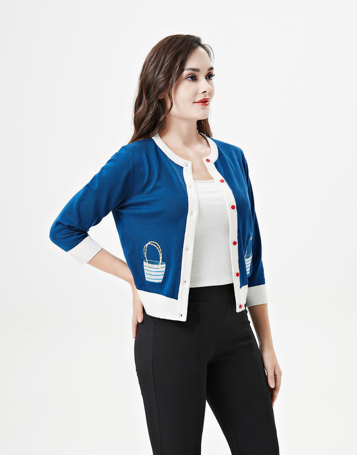 "Leslie" Seaside Picnic Embroidered Cardigan