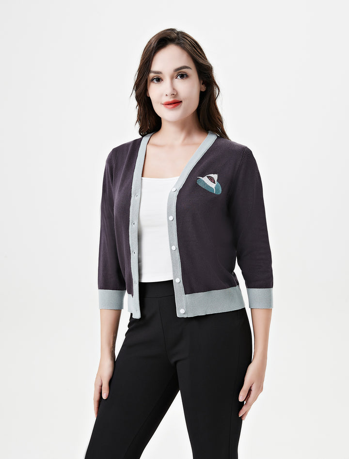 "Skye" Shark Serenade Embroidered Cardigan