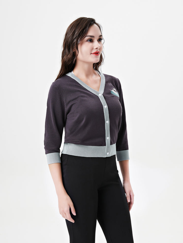 "Skye" Shark Serenade Embroidered Cardigan