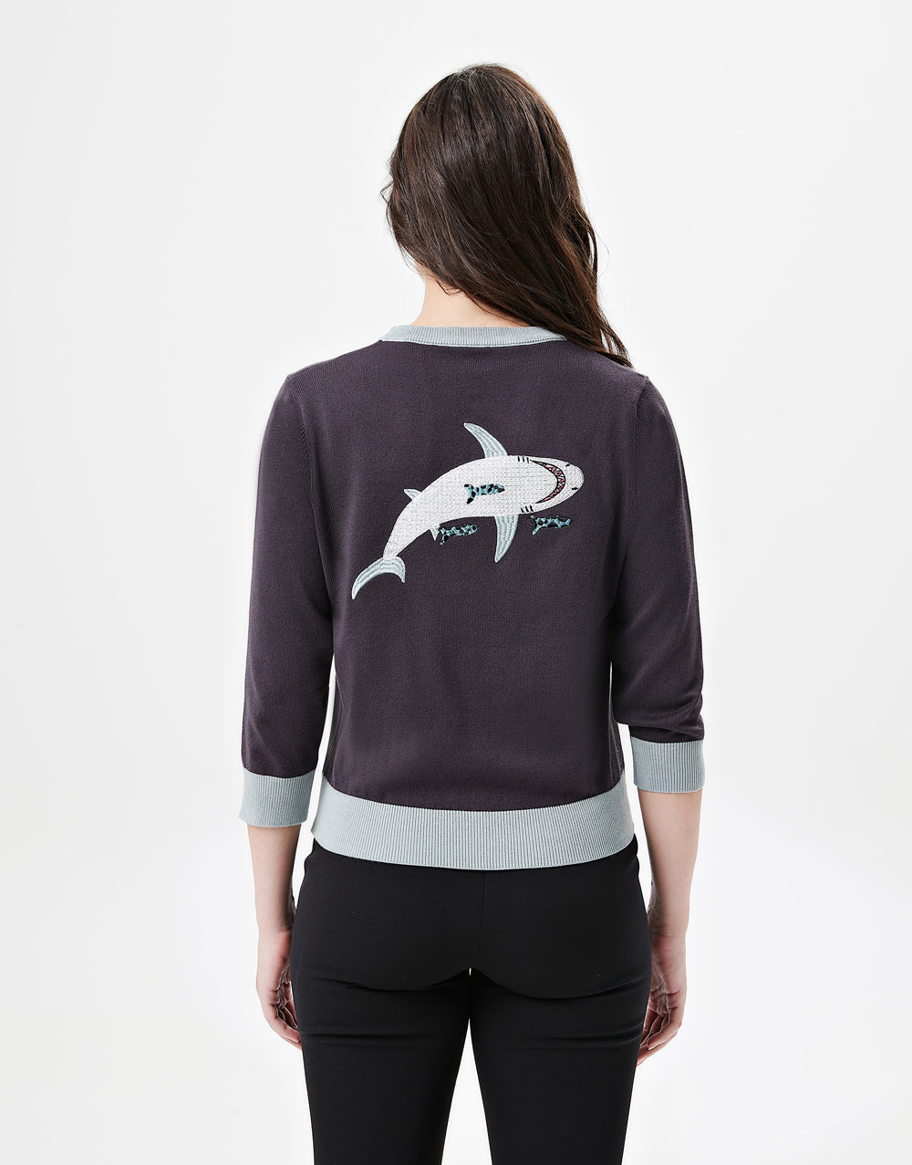 "Skye" Shark Serenade Embroidered Cardigan
