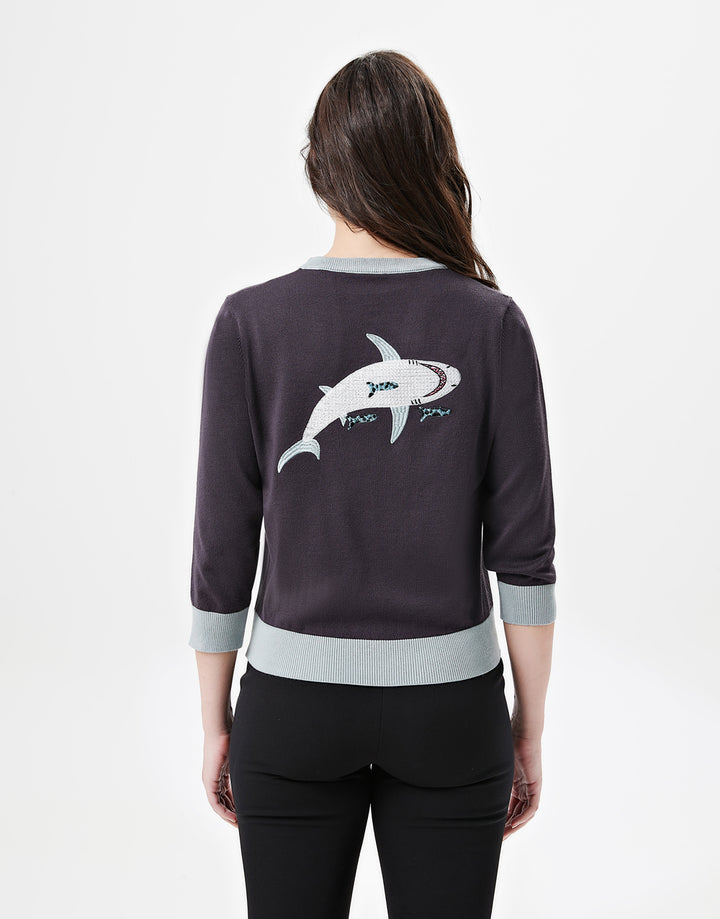 "Skye" Shark Serenade Embroidered Cardigan