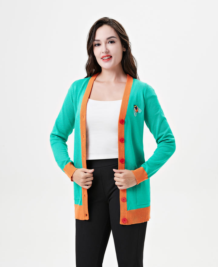 "Fiona" Bee &amp; Blossom Embroidered Cardigan w/ Pockets