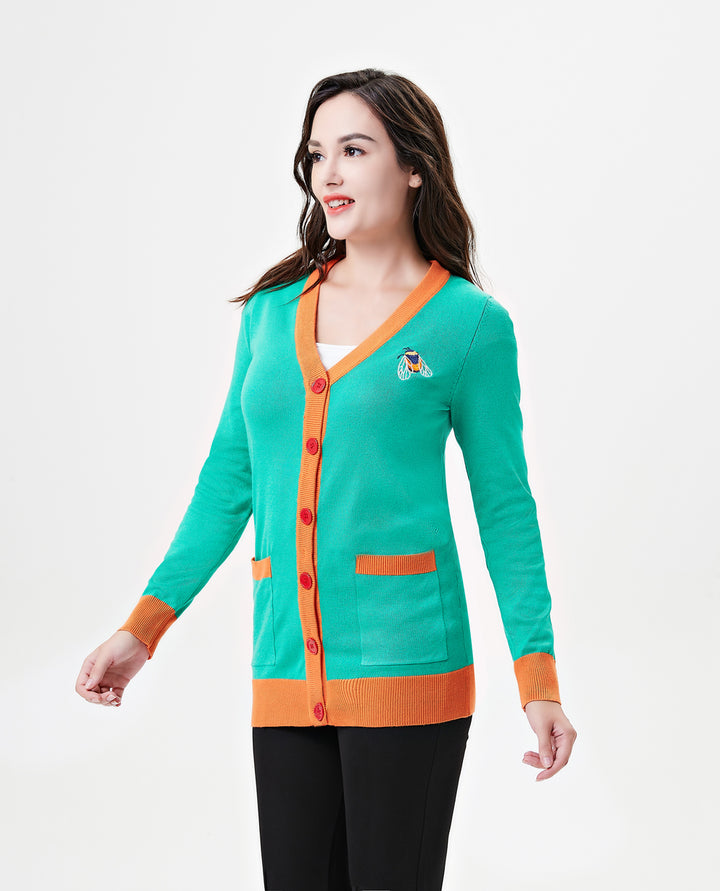 "Fiona" Bee &amp; Blossom Embroidered Cardigan w/ Pockets