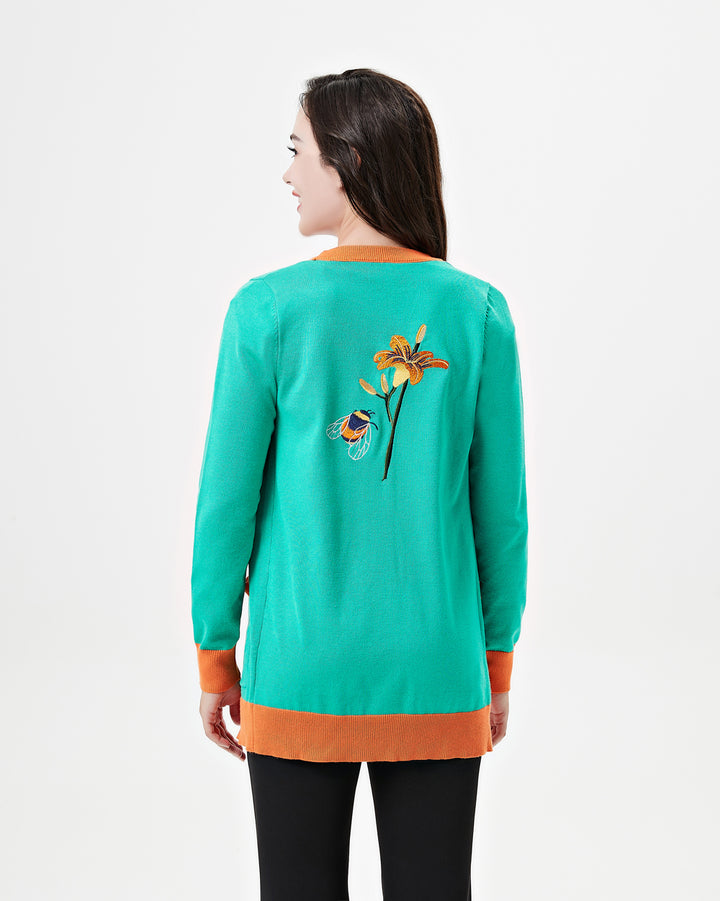 "Fiona" Bee &amp; Blossom Embroidered Cardigan w/ Pockets