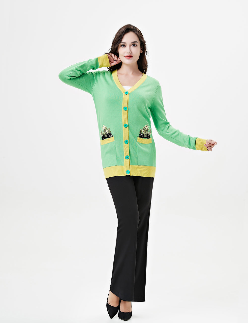 "Fiona" Purr &amp; Prickles Embroidered Cardigan w/ Pockets