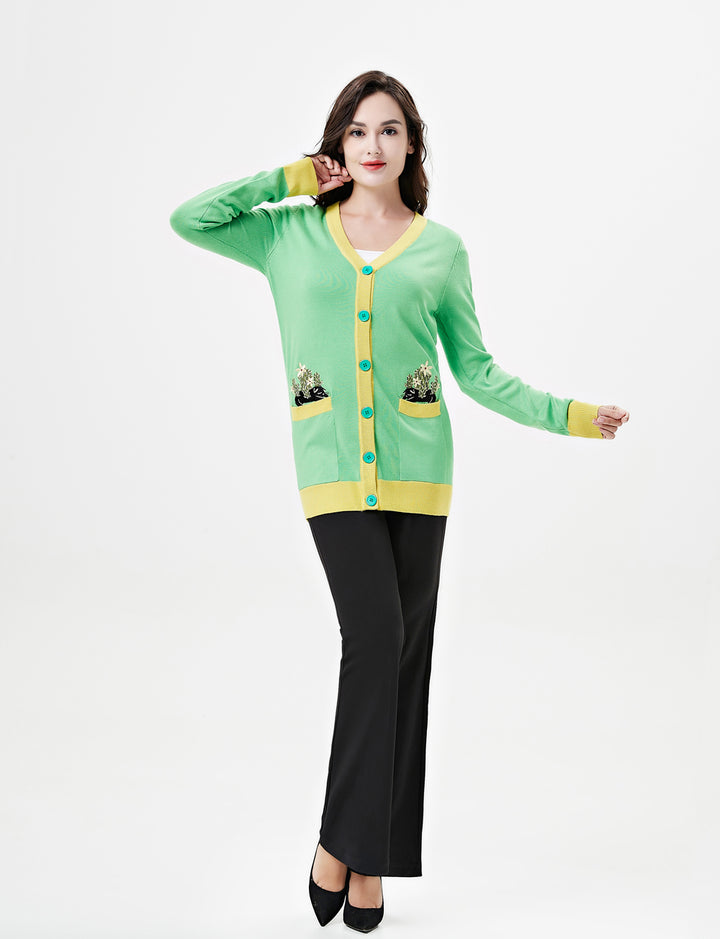 "Fiona" Purr &amp; Prickles Embroidered Cardigan w/ Pockets