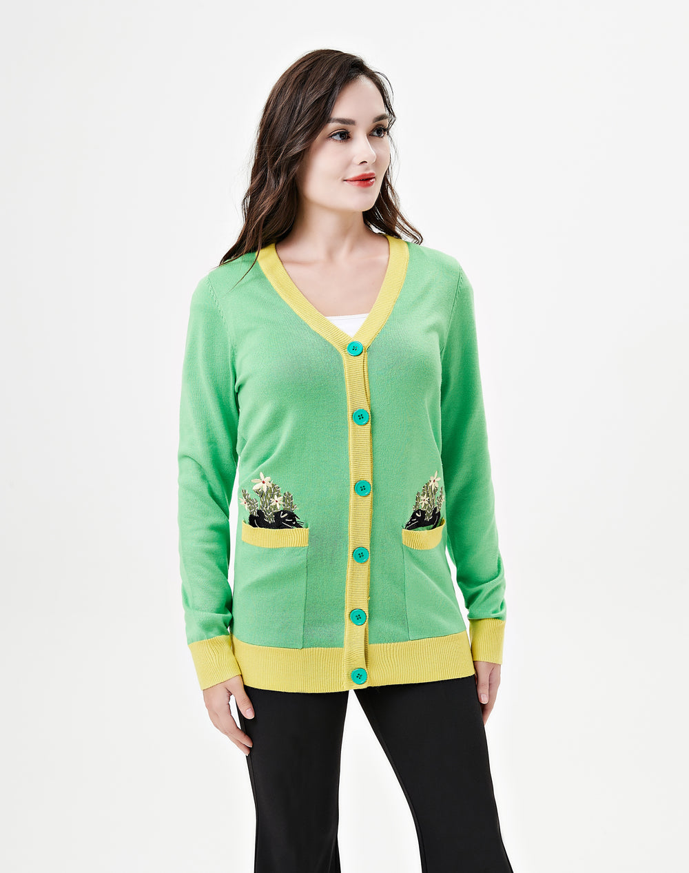 "Fiona" Purr &amp; Prickles Embroidered Cardigan w/ Pockets