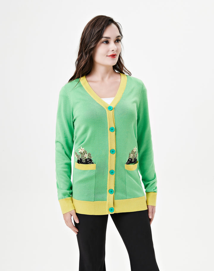 "Fiona" Purr &amp; Prickles Embroidered Cardigan w/ Pockets