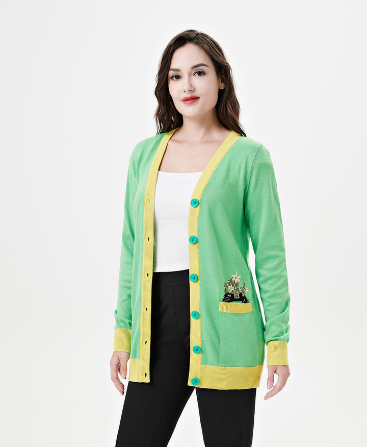"Fiona" Purr &amp; Prickles Embroidered Cardigan w/ Pockets