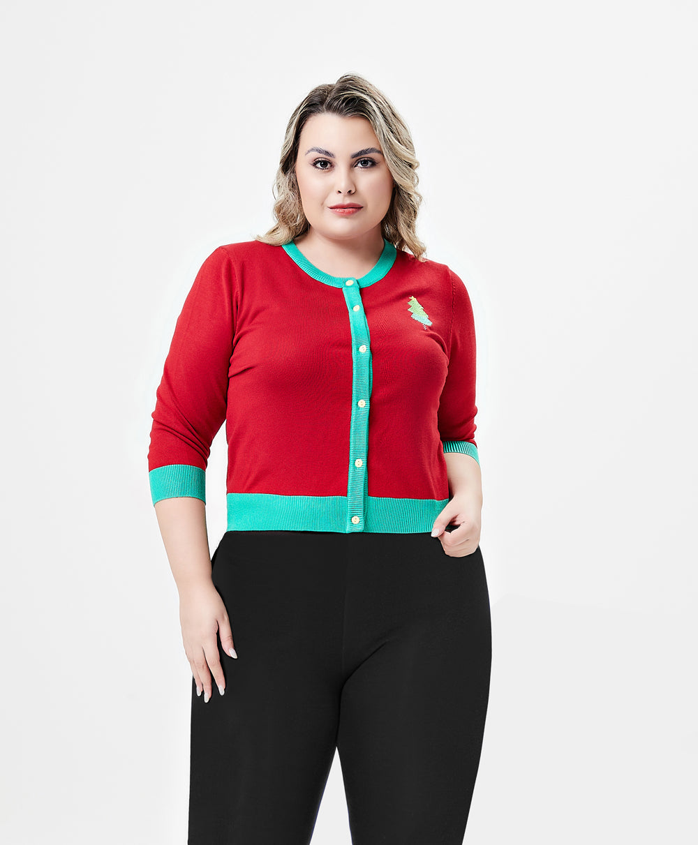 "Leslie" Christmas Cakes Embroidered Cardigan