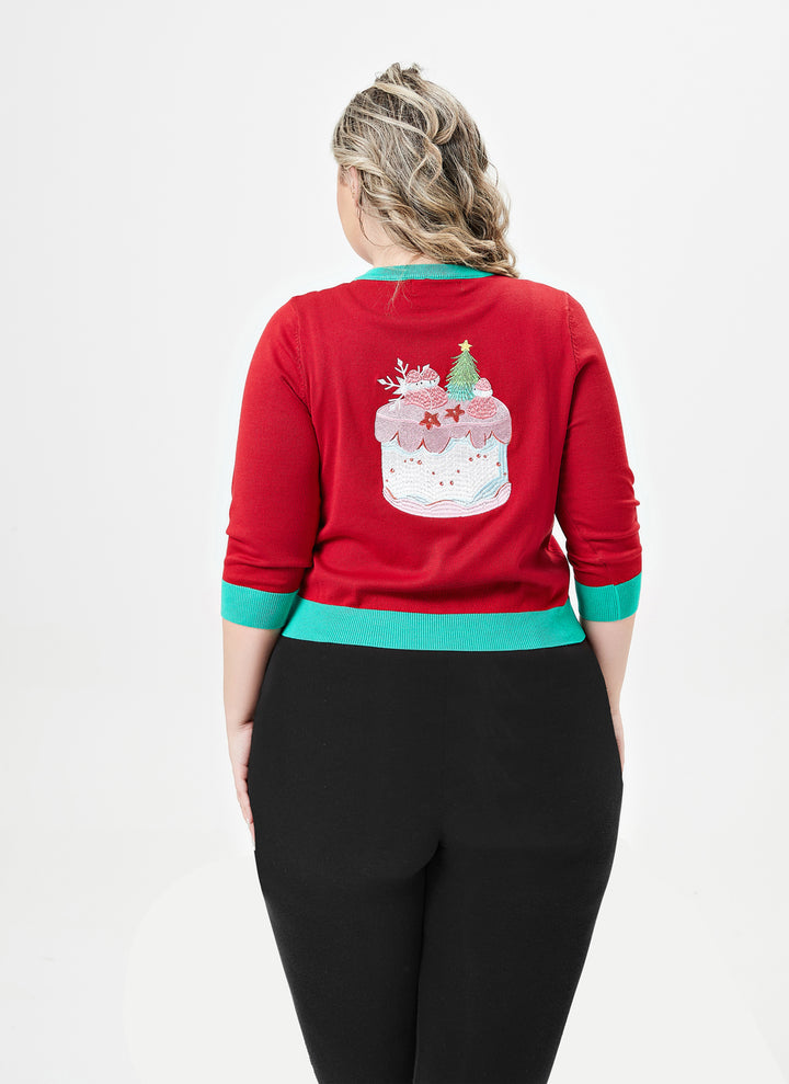 "Leslie" Christmas Cakes Embroidered Cardigan