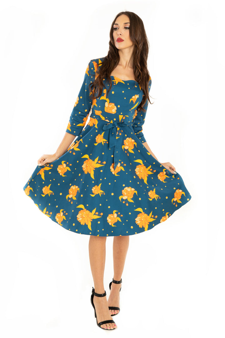 "Mira" Navy Orange Floral