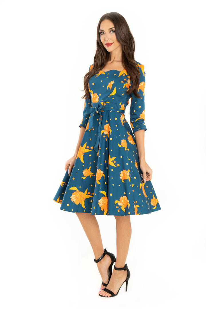 "Mira" Navy Orange Floral