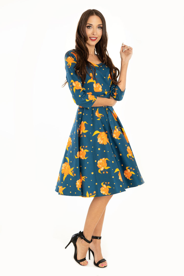 "Mira" Navy Orange Floral