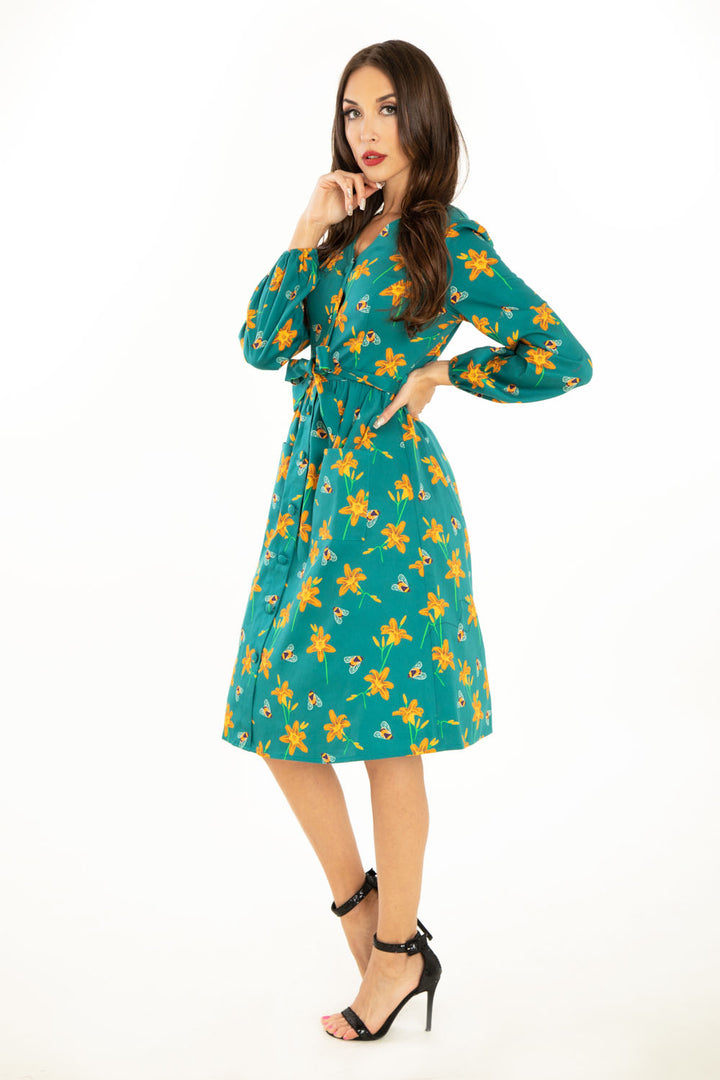 "April" Teal Multi Lilys and Bees