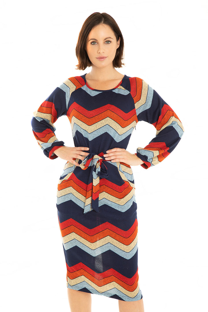 "Cora" Navy Multi-Chevron Color Block
