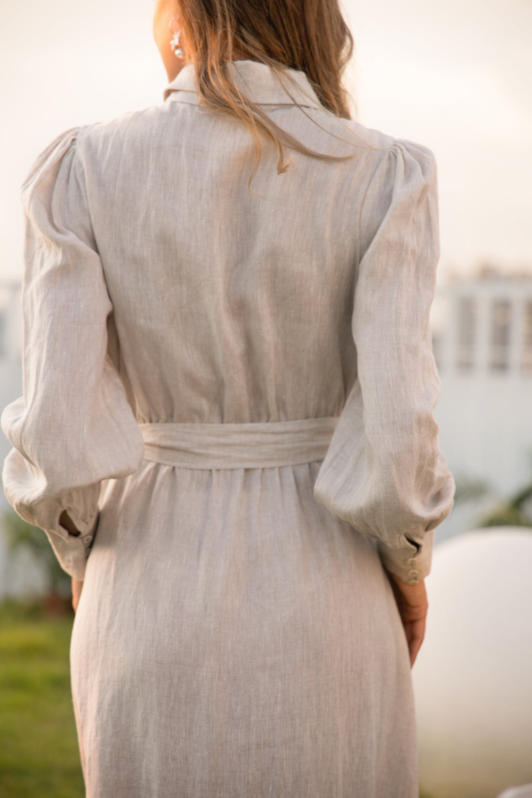 Cindy | Flax-Linen Midi Shirt Dress With Pockets