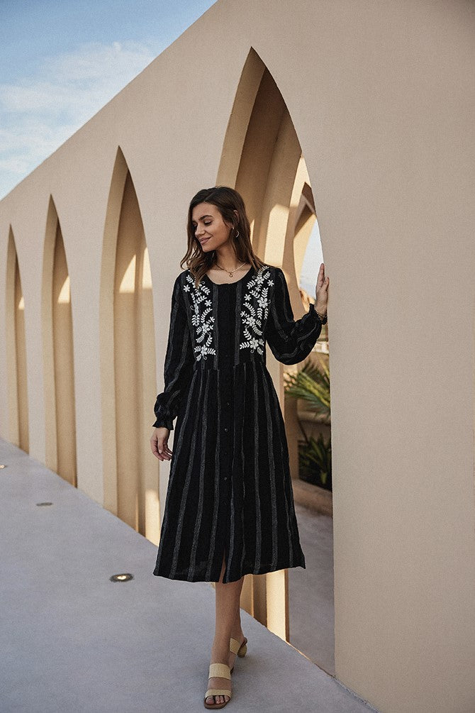 Susan | Flax-Linen Midi Shirt Dress With Pockets