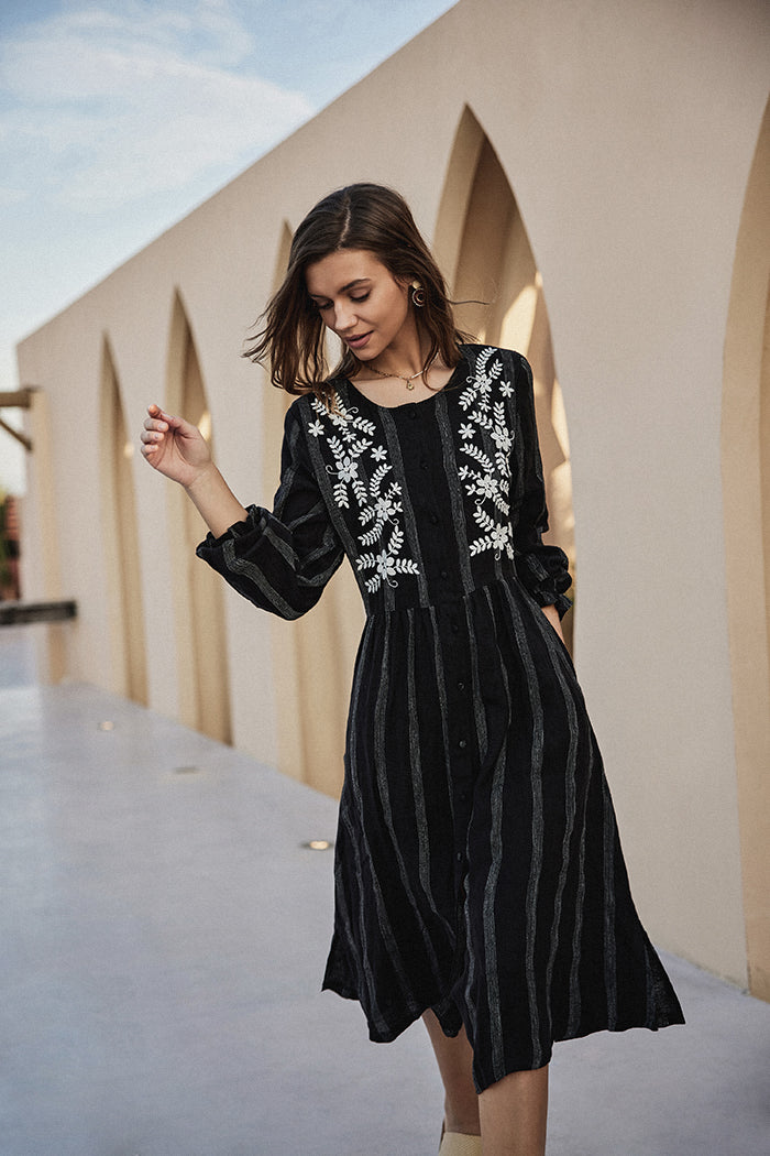 Susan | Flax-Linen Midi Shirt Dress With Pockets